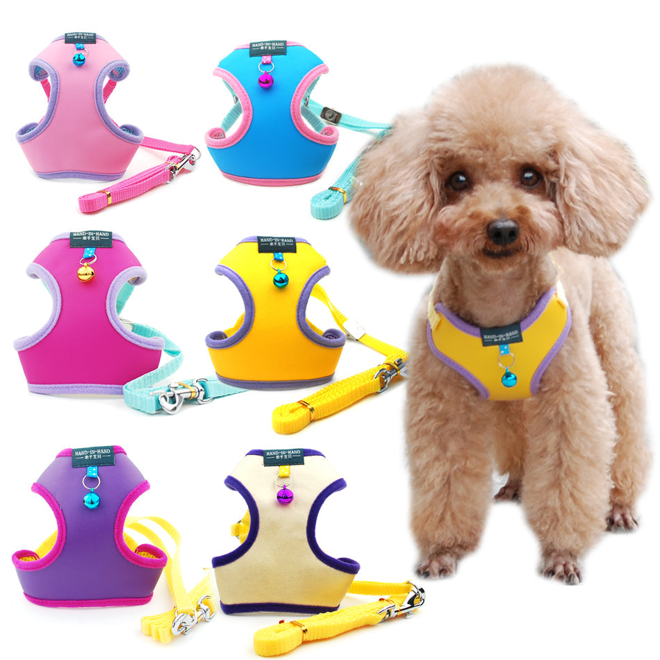 KFX-1353533 Breathable PU Mesh Vest-Style Harness with Adjustable Straps and Durable Copper Bell for Pets