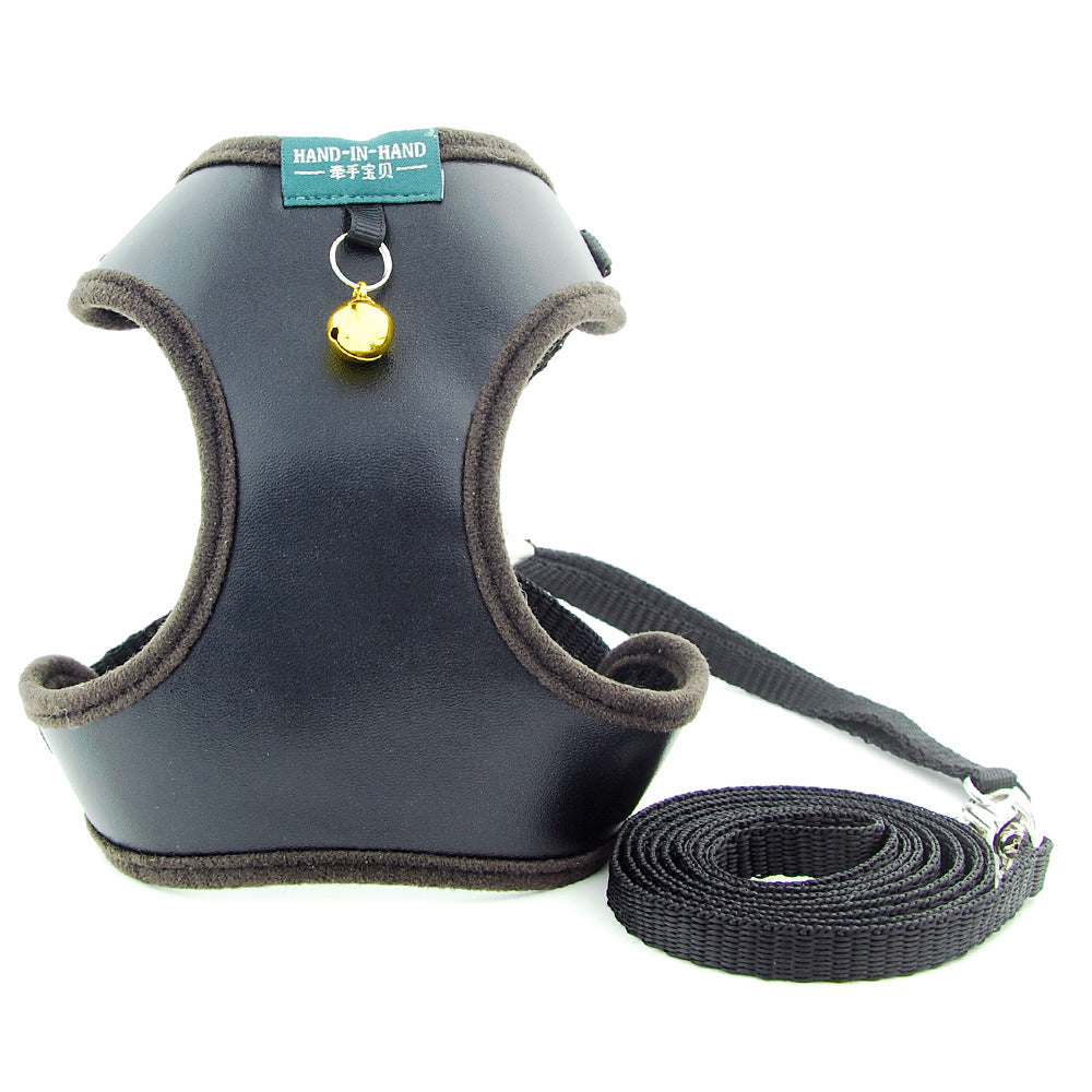 KFX-1353533 Breathable PU Mesh Vest-Style Harness with Adjustable Straps and Durable Copper Bell for Pets