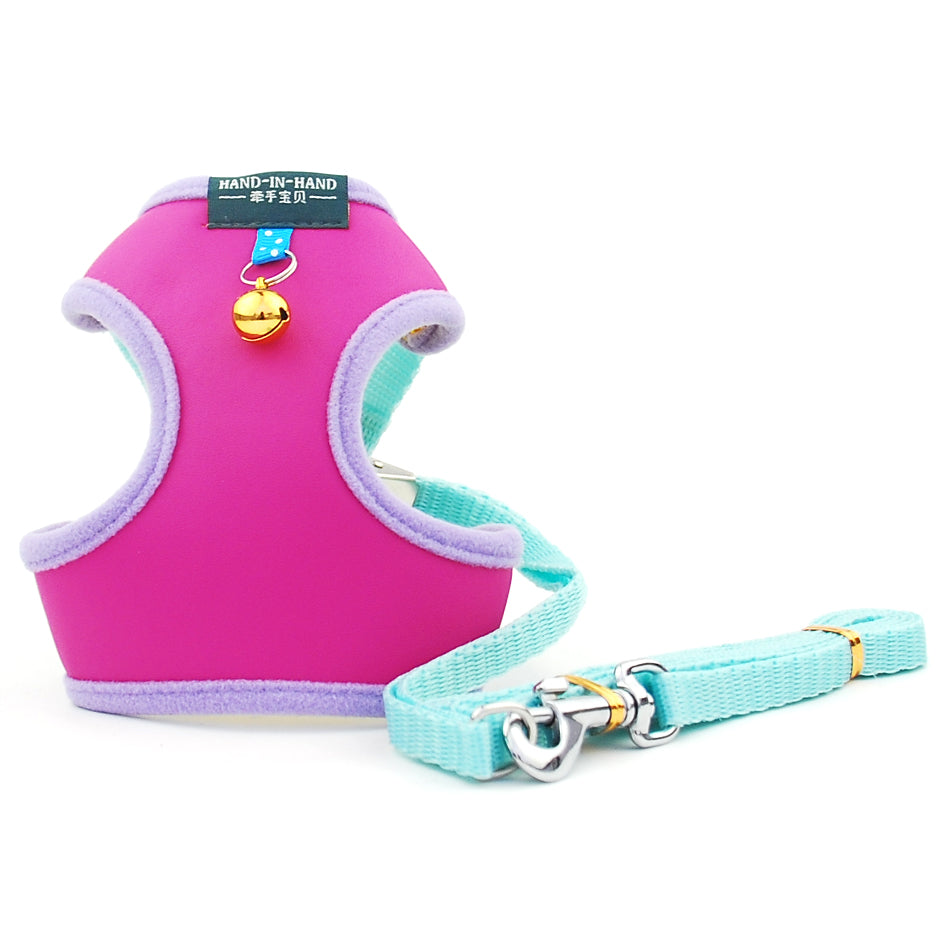 KFX-1353533 Breathable PU Mesh Vest-Style Harness with Adjustable Straps and Durable Copper Bell for Pets