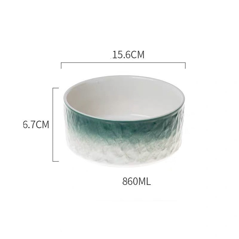 KFX-1354429 Ceramic Pet Bowl with Wooden Anti-Slip Base for Cats and Dogs - 860 ml, Easy to Clean