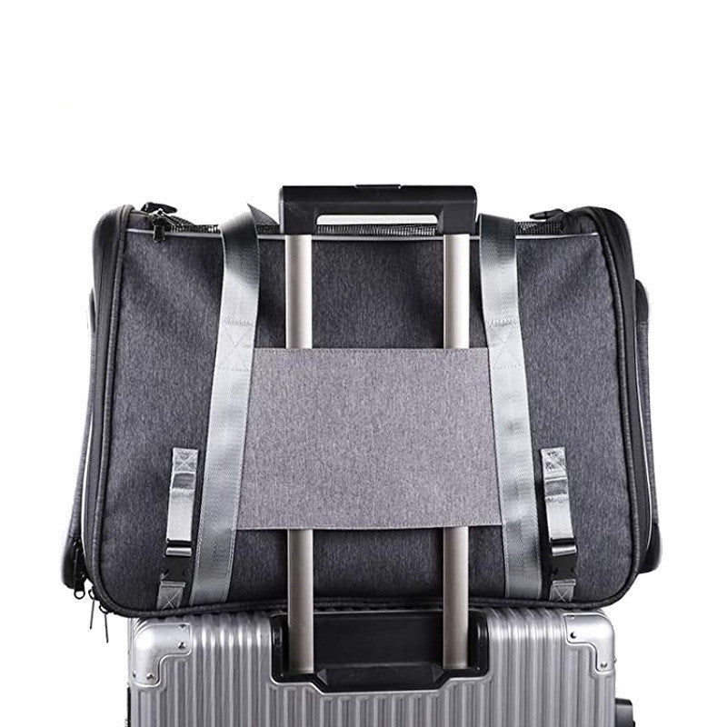 KFX-1356477 Portable Folding Pet Carrier for Cats and Dogs - Breathable Cloth Design, Medium Hardness, Black Gray Color