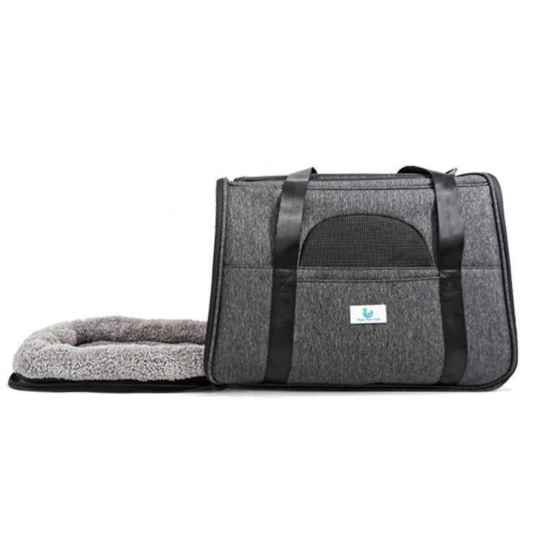 KFX-1356477 Portable Folding Pet Carrier for Cats and Dogs - Breathable Cloth Design, Medium Hardness, Black Gray Color