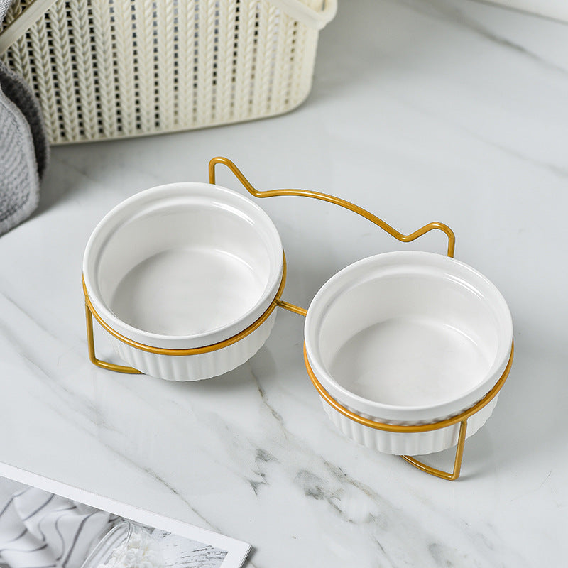 KFX-1360189 Sky Blue, Gorgeous Pink, Elegant White Ceramic Double or Single Bowl Pet Water Feeder with Bracket