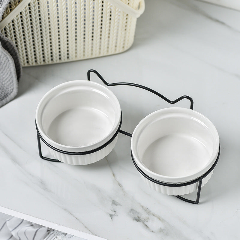 KFX-1360189 Sky Blue, Gorgeous Pink, Elegant White Ceramic Double or Single Bowl Pet Water Feeder with Bracket