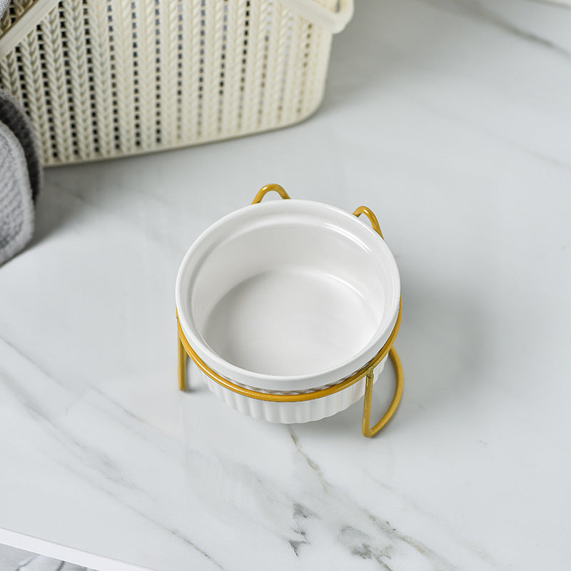 KFX-1360189 Sky Blue, Gorgeous Pink, Elegant White Ceramic Double or Single Bowl Pet Water Feeder with Bracket