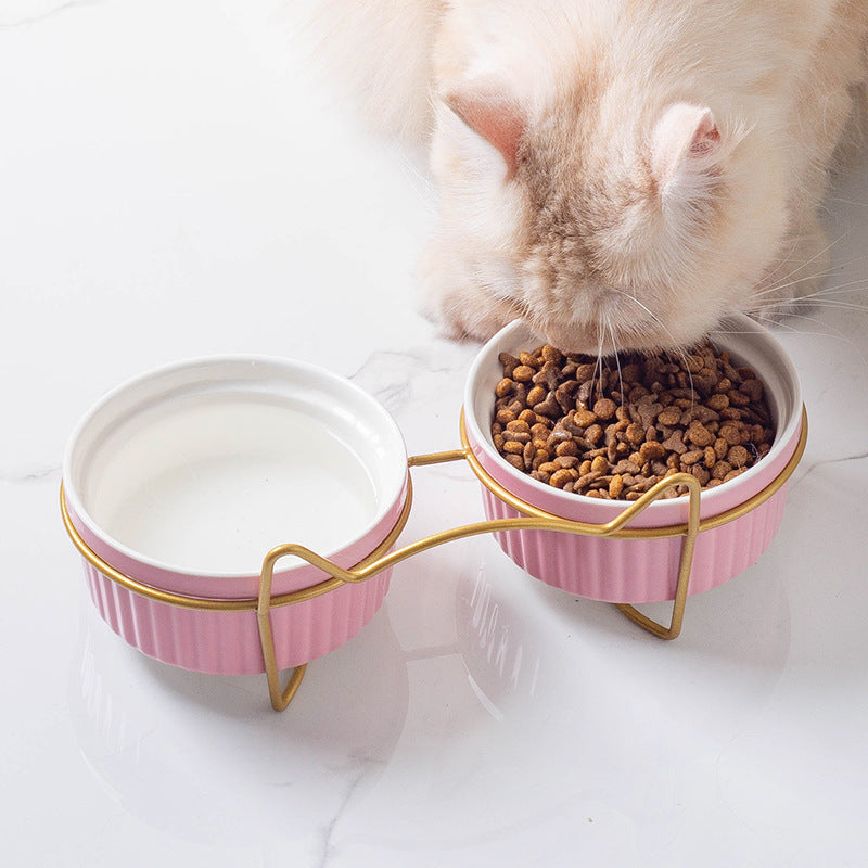 KFX-1360189 Sky Blue, Gorgeous Pink, Elegant White Ceramic Double or Single Bowl Pet Water Feeder with Bracket