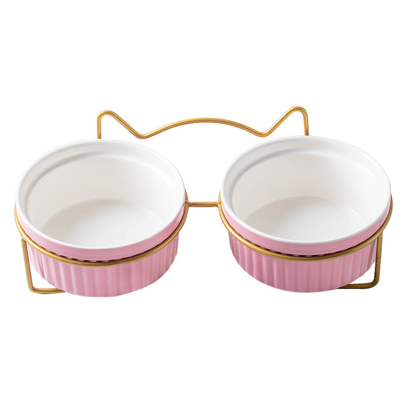 KFX-1360189 Sky Blue, Gorgeous Pink, Elegant White Ceramic Double or Single Bowl Pet Water Feeder with Bracket