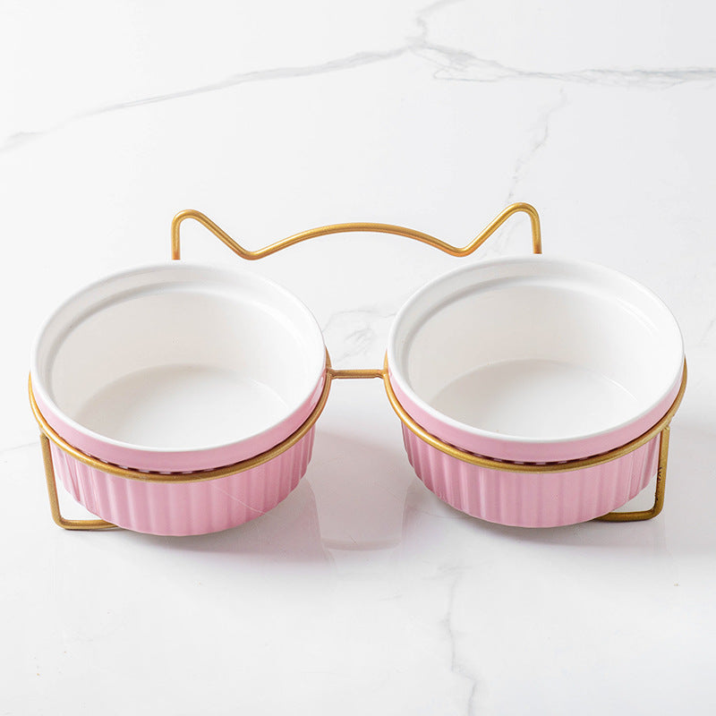 KFX-1360189 Sky Blue, Gorgeous Pink, Elegant White Ceramic Double or Single Bowl Pet Water Feeder with Bracket