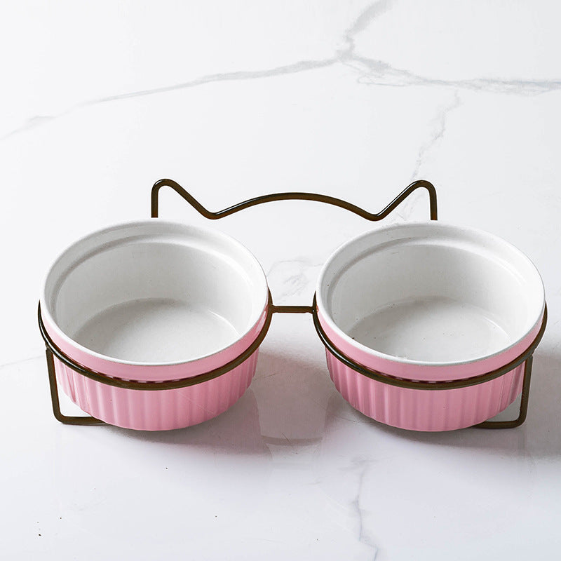 KFX-1360189 Sky Blue, Gorgeous Pink, Elegant White Ceramic Double or Single Bowl Pet Water Feeder with Bracket