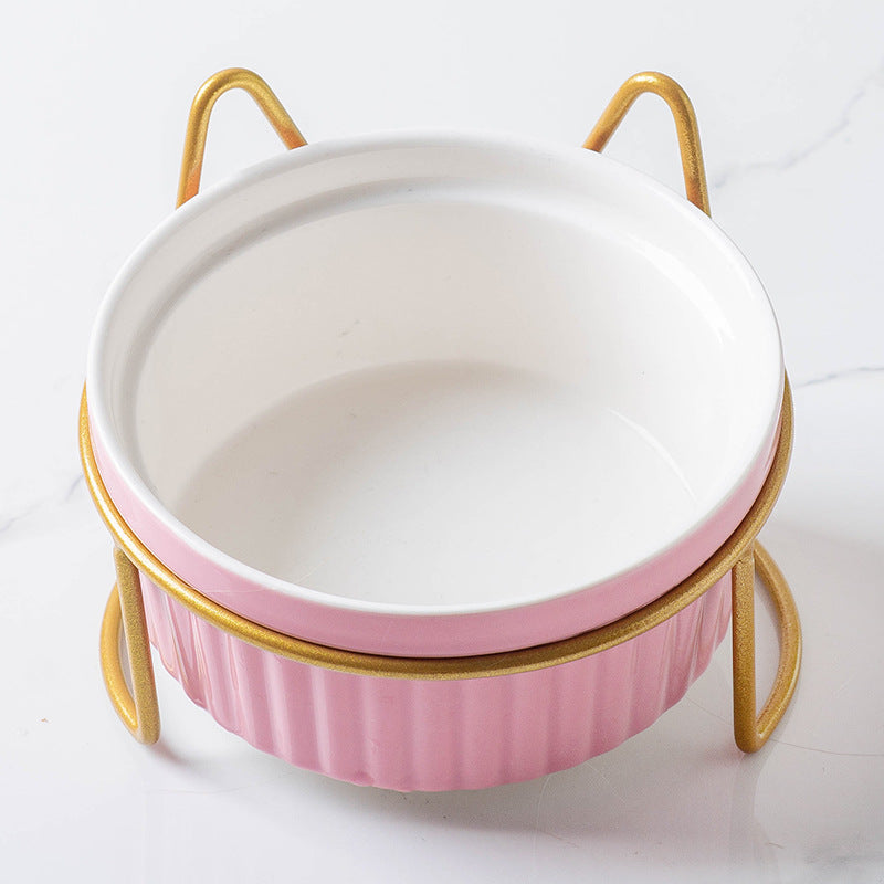 KFX-1360189 Sky Blue, Gorgeous Pink, Elegant White Ceramic Double or Single Bowl Pet Water Feeder with Bracket