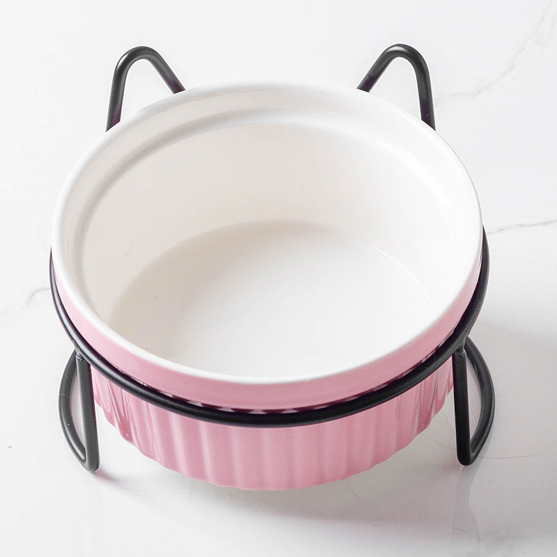 KFX-1360189 Sky Blue, Gorgeous Pink, Elegant White Ceramic Double or Single Bowl Pet Water Feeder with Bracket