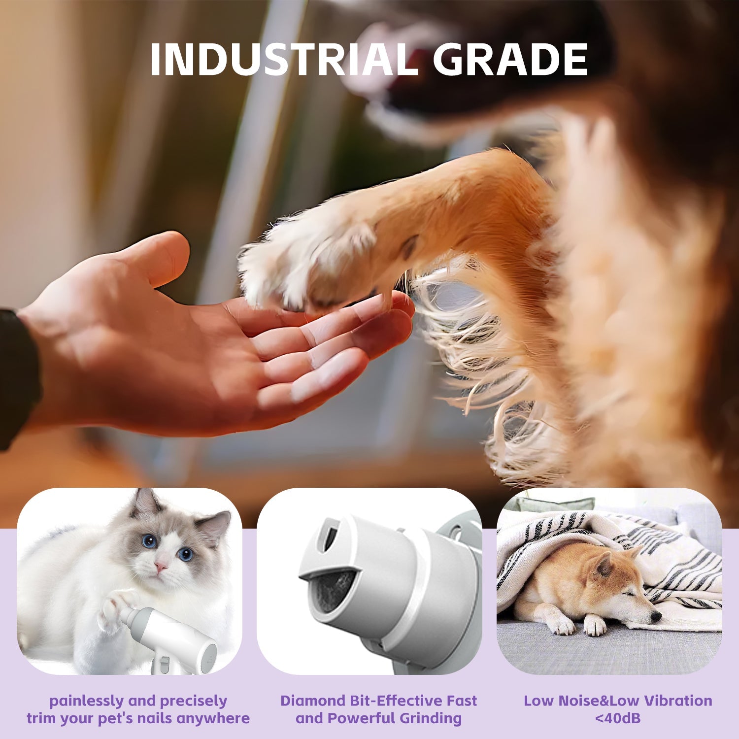 KFX-1363773 Rechargeable LED Dog & Cat Nail Clippers with Safety Guard and Quiet Operation