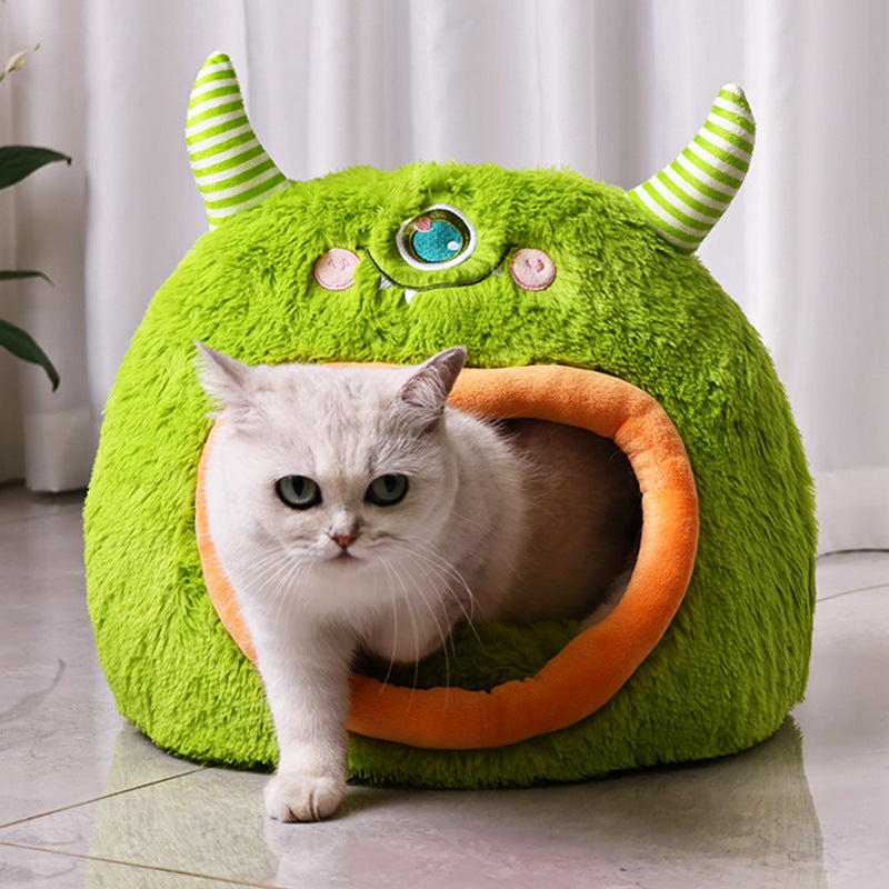 KFX-1364029 Cozy Fully Enclosed Cartoon Monster Pet Bed for Dogs and Cats - Soft and Warm for All Seasons