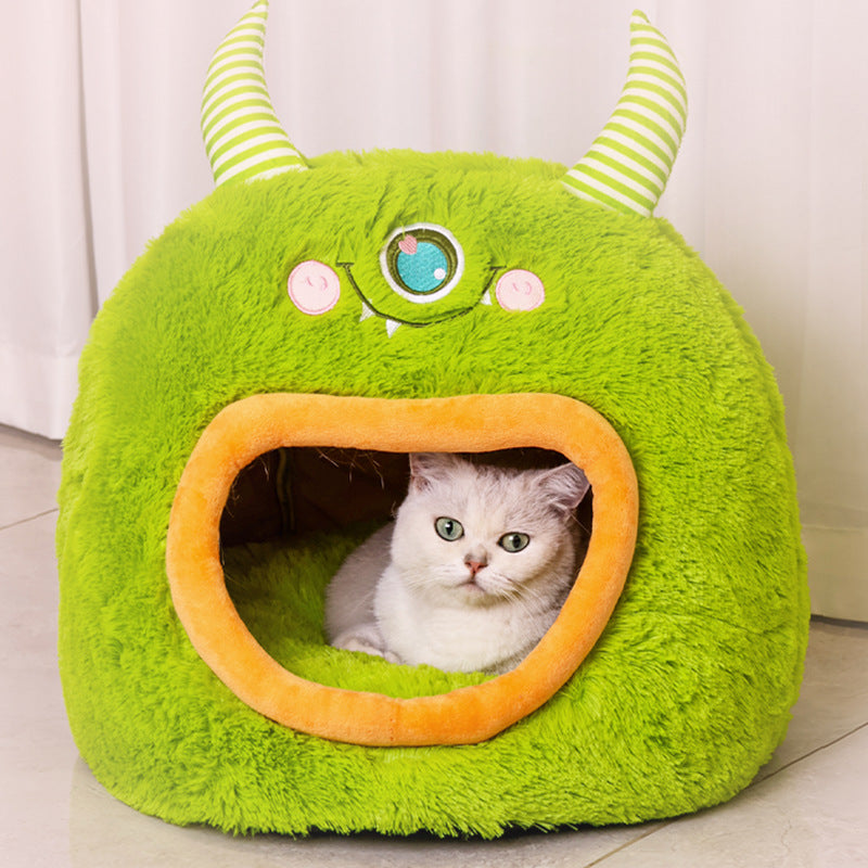 KFX-1364029 Cozy Fully Enclosed Cartoon Monster Pet Bed for Dogs and Cats - Soft and Warm for All Seasons