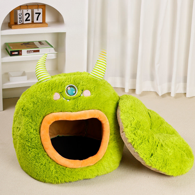 KFX-1364029 Cozy Fully Enclosed Cartoon Monster Pet Bed for Dogs and Cats - Soft and Warm for All Seasons