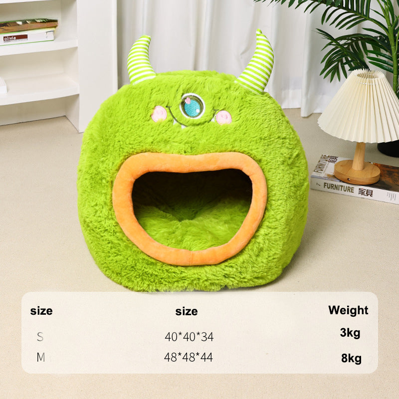 KFX-1364029 Cozy Fully Enclosed Cartoon Monster Pet Bed for Dogs and Cats - Soft and Warm for All Seasons