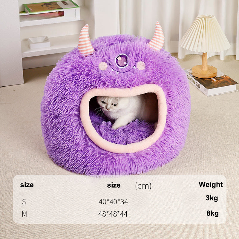 KFX-1364029 Cozy Fully Enclosed Cartoon Monster Pet Bed for Dogs and Cats - Soft and Warm for All Seasons