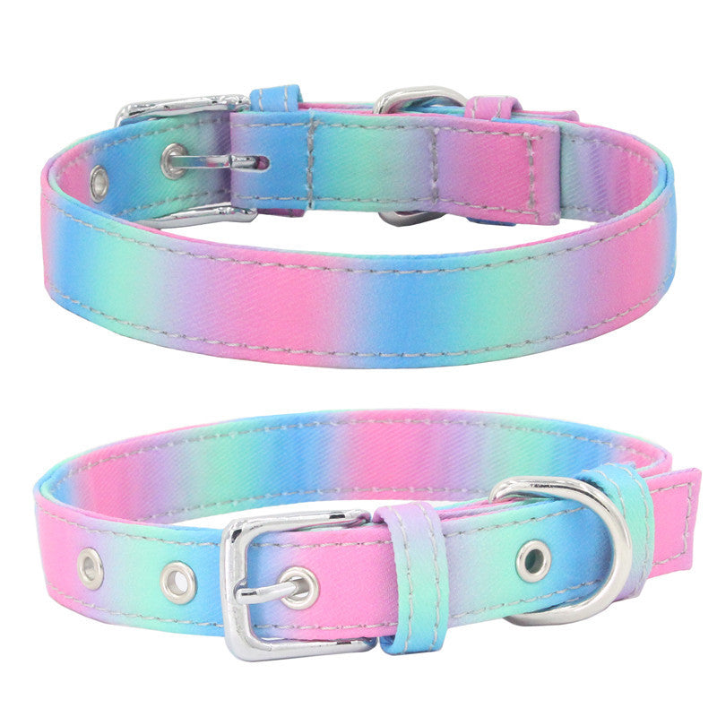 KFX-1365565 Colorful Double Layer Canvas Dog Collar with Traction Leash - Durable and Reflective
