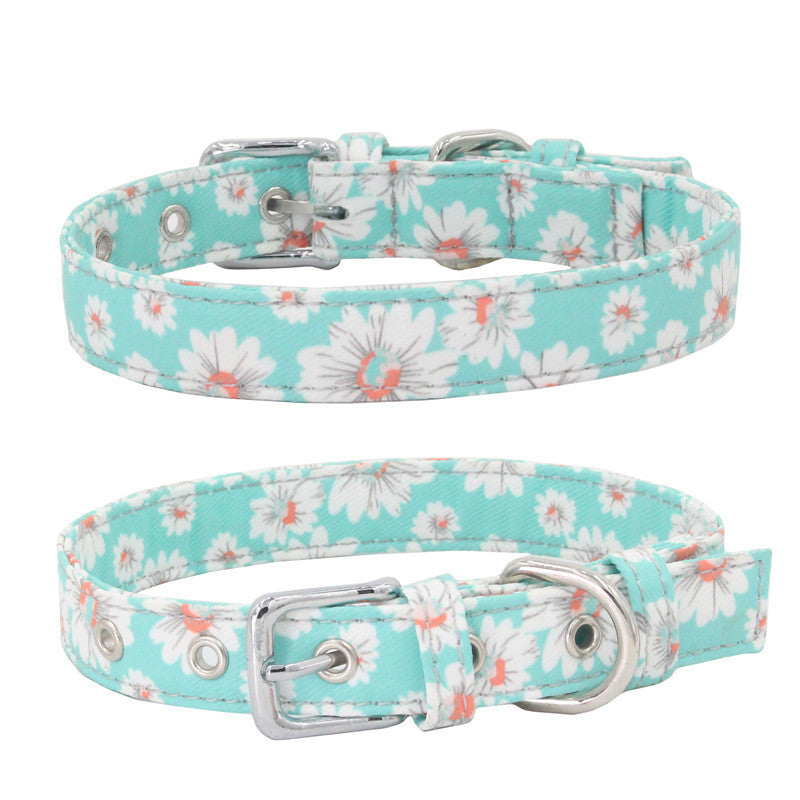 KFX-1365565 Colorful Double Layer Canvas Dog Collar with Traction Leash - Durable and Reflective
