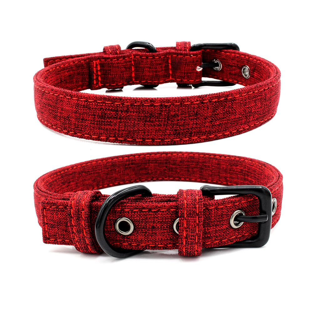 KFX-1365565 Colorful Double Layer Canvas Dog Collar with Traction Leash - Durable and Reflective