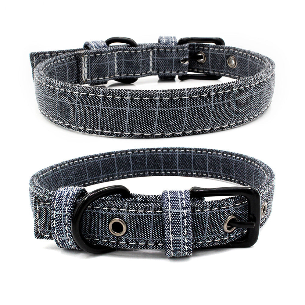 KFX-1365565 Colorful Double Layer Canvas Dog Collar with Traction Leash - Durable and Reflective