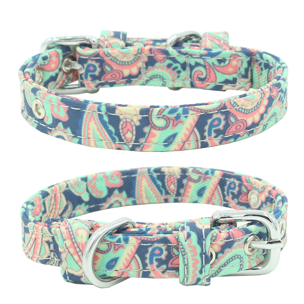 KFX-1365565 Colorful Double Layer Canvas Dog Collar with Traction Leash - Durable and Reflective