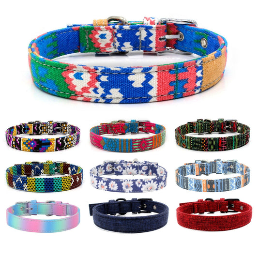 KFX-1365565 Colorful Double Layer Canvas Dog Collar with Traction Leash - Durable and Reflective