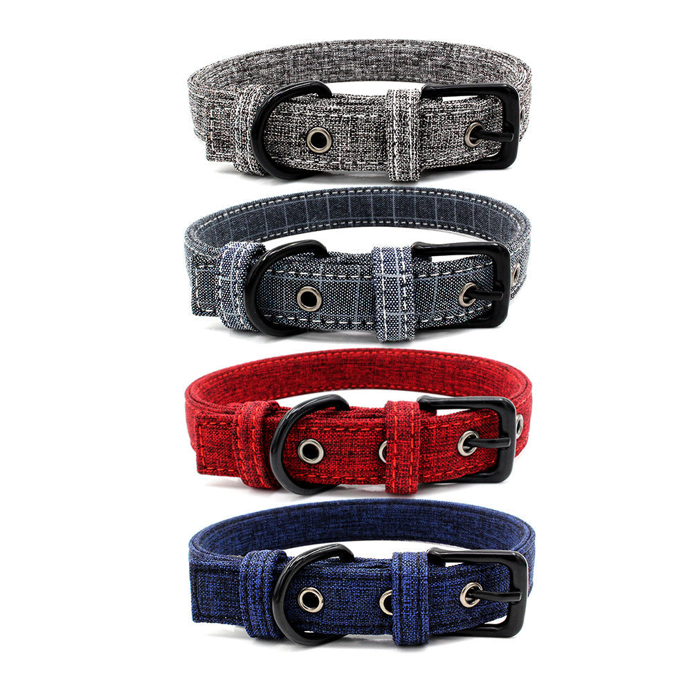 KFX-1365565 Colorful Double Layer Canvas Dog Collar with Traction Leash - Durable and Reflective