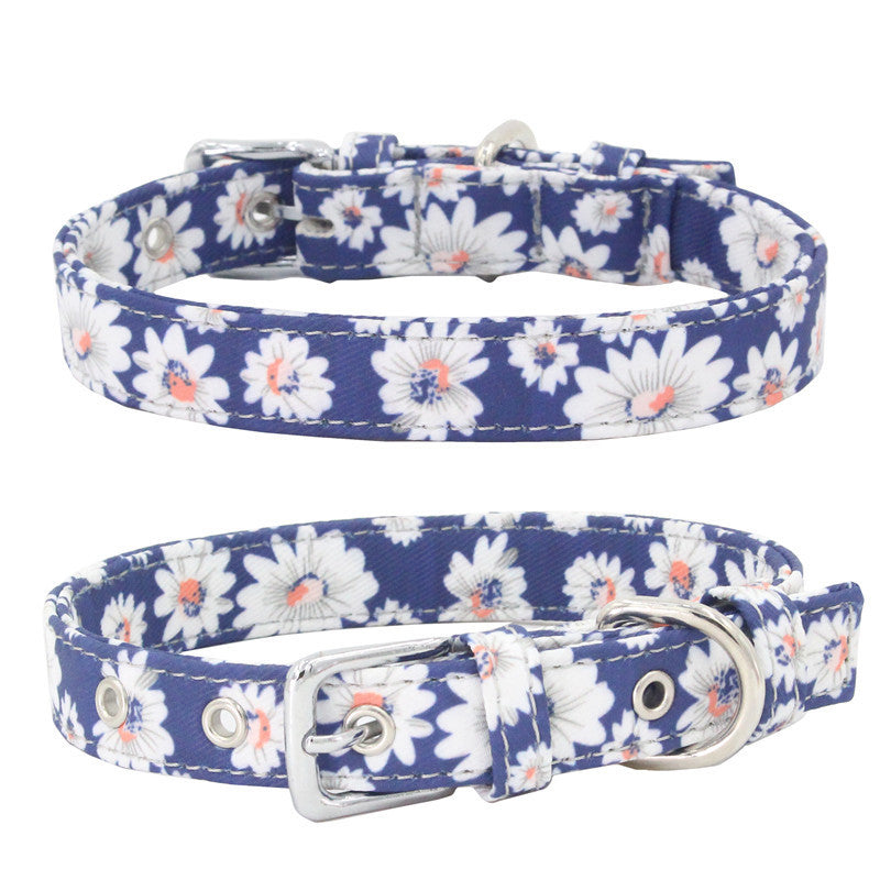 KFX-1365565 Colorful Double Layer Canvas Dog Collar with Traction Leash - Durable and Reflective