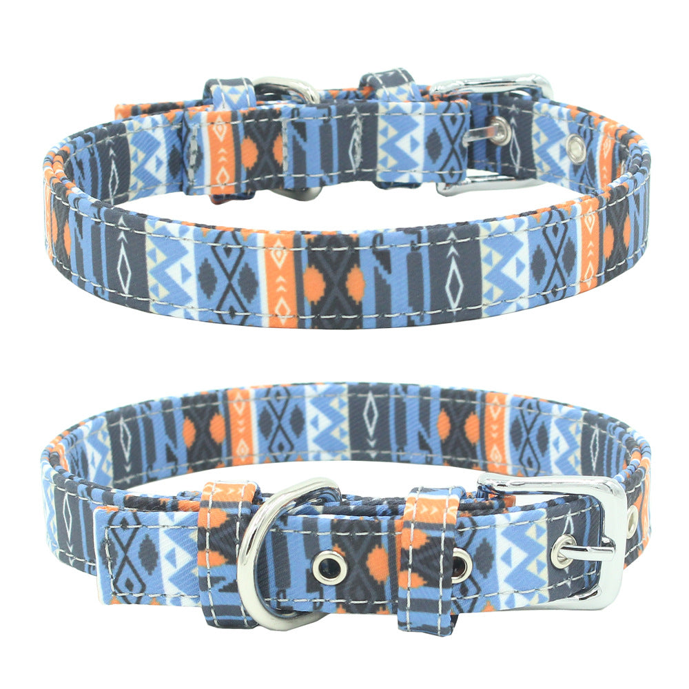 KFX-1365565 Colorful Double Layer Canvas Dog Collar with Traction Leash - Durable and Reflective
