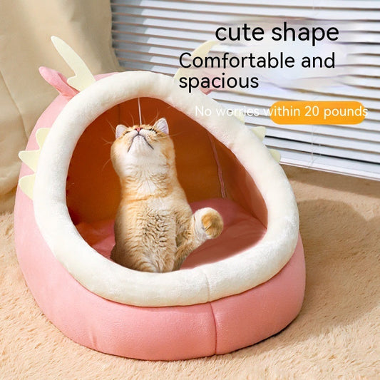 KFX-1365821 Cozy Semi-Enclosed Cat Nest for Winter Warmth - Available in Pink, Gray, and Green