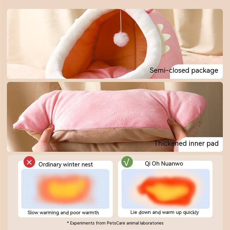 KFX-1365821 Cozy Semi-Enclosed Cat Nest for Winter Warmth - Available in Pink, Gray, and Green