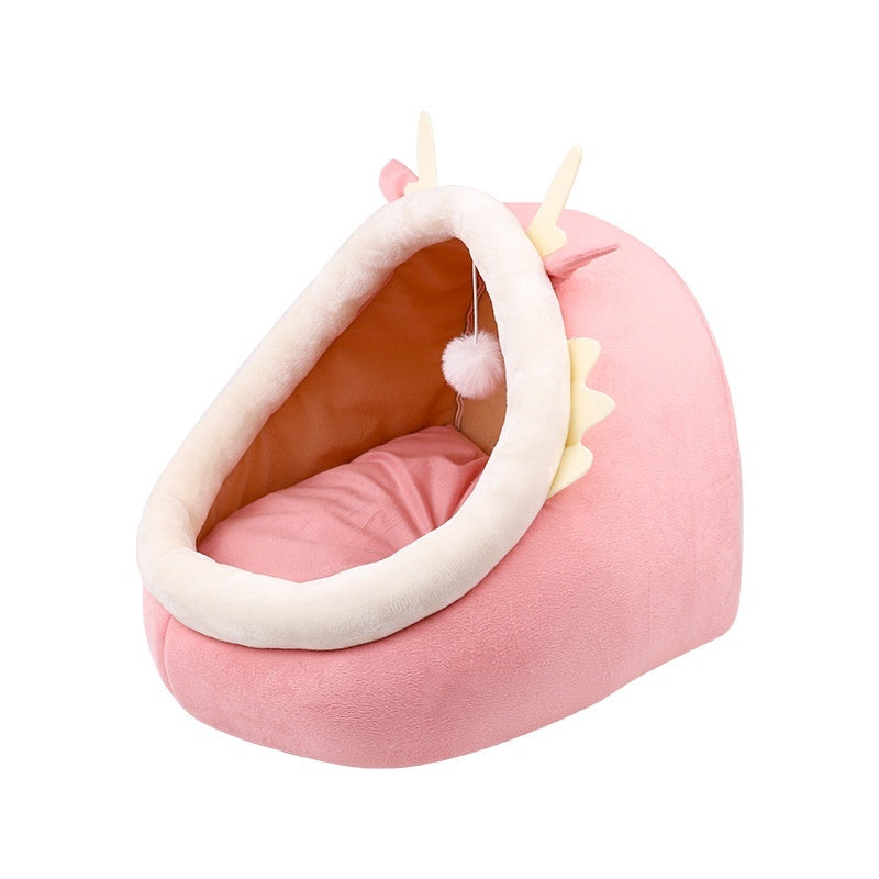 KFX-1365821 Cozy Semi-Enclosed Cat Nest for Winter Warmth - Available in Pink, Gray, and Green
