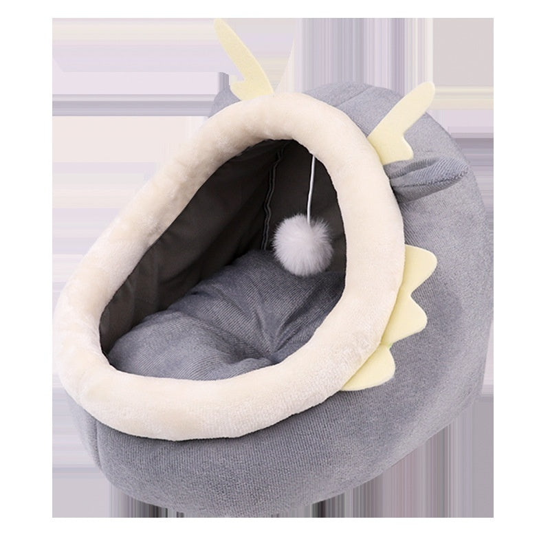 KFX-1365821 Cozy Semi-Enclosed Cat Nest for Winter Warmth - Available in Pink, Gray, and Green