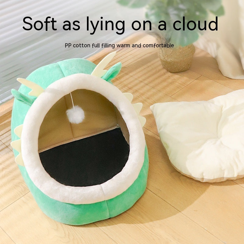 KFX-1365821 Cozy Semi-Enclosed Cat Nest for Winter Warmth - Available in Pink, Gray, and Green