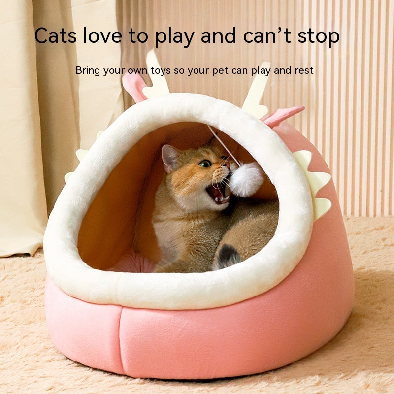 KFX-1365821 Cozy Semi-Enclosed Cat Nest for Winter Warmth - Available in Pink, Gray, and Green