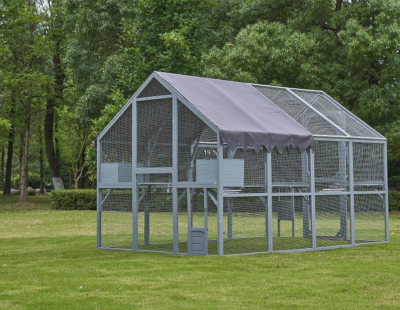 KFX-1367357 Large Outdoor Cat House and Cat Fence with Upgraded Waterproof Cover - Gray