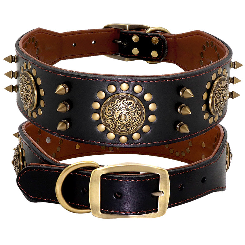 KFX-1367741 Durable Brown Leather Studded Dog Collar for Medium to Large Breeds