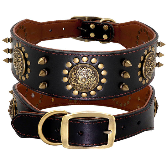KFX-1367741 Durable Brown Leather Studded Dog Collar for Medium to Large Breeds