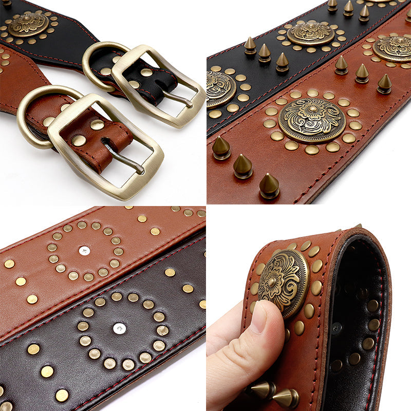 KFX-1367741 Durable Brown Leather Studded Dog Collar for Medium to Large Breeds