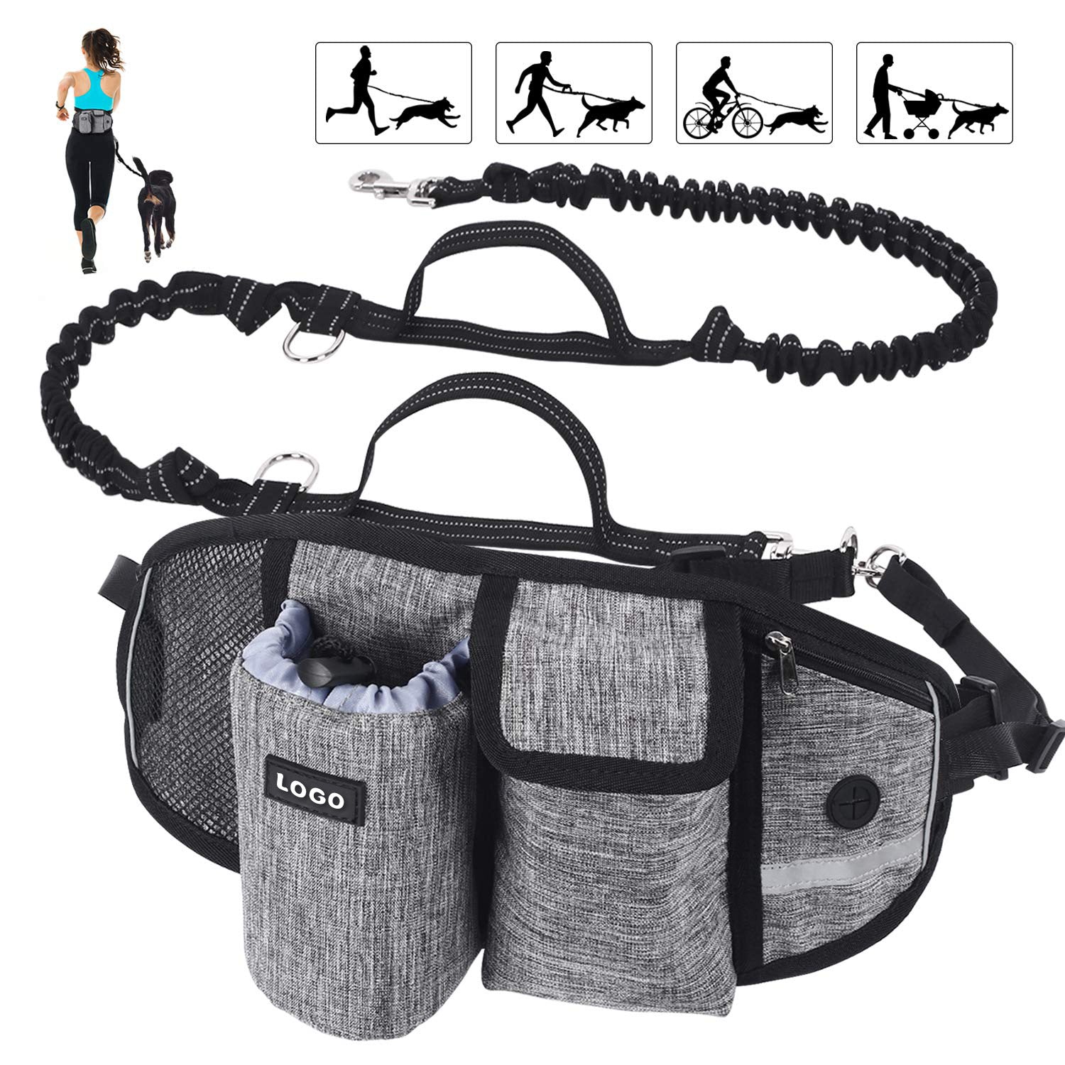 KFX-1367997 Hands-Free Dog Training Leash with Adjustable Waist Bag for Treats and Essentials