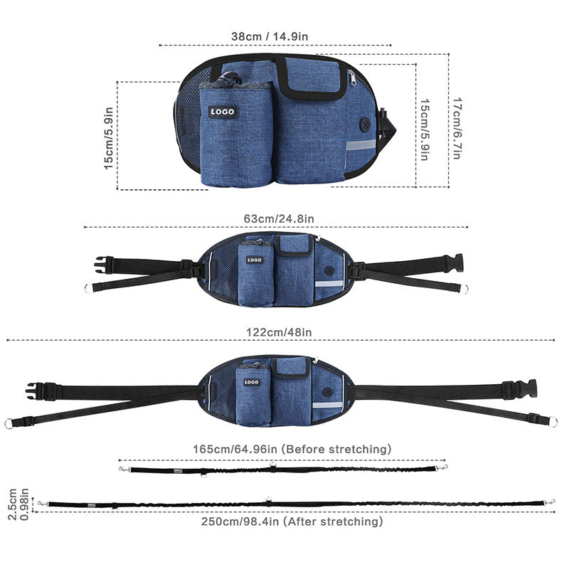 KFX-1367997 Hands-Free Dog Training Leash with Adjustable Waist Bag for Treats and Essentials
