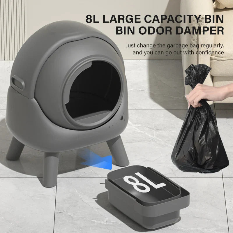 KFX-136915 Smart Automatic Cat Litter Box with 8L Capacity and Tuya App Control, Easy Clean for Short-Leg Cats