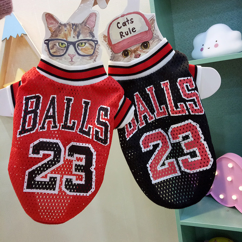 KFX-1369917 Breathable Summer Vest for Dogs in Black and Red, Soft Polyester Fabric