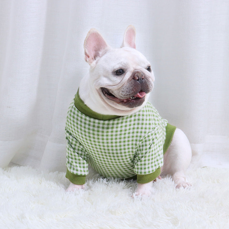 KFX-1370813 Plaid Plus Velvet Dog Sweater for Autumn and Winter in Orange, Gray, and Green