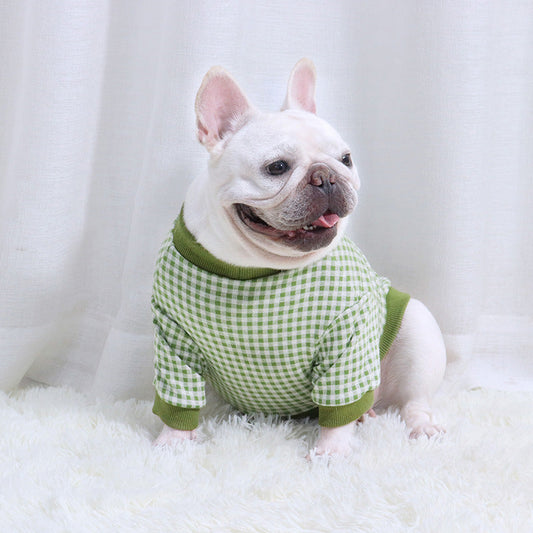KFX-1370813 Plaid Plus Velvet Dog Sweater for Autumn and Winter in Orange, Gray, and Green
