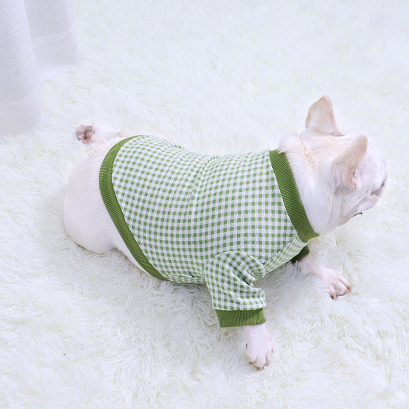 KFX-1370813 Plaid Plus Velvet Dog Sweater for Autumn and Winter in Orange, Gray, and Green
