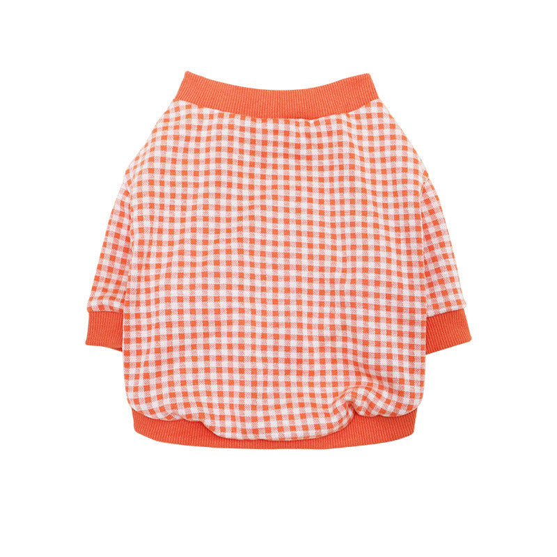 KFX-1370813 Plaid Plus Velvet Dog Sweater for Autumn and Winter in Orange, Gray, and Green