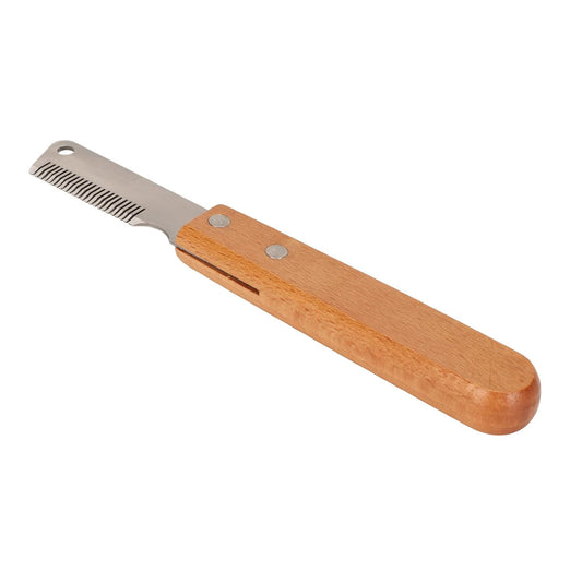 KFX-1372989 Dual-Sided Pet Stripping Comb for Dogs and Cats with Wooden Handle - Effective Grooming Tool for Long Hair Removal