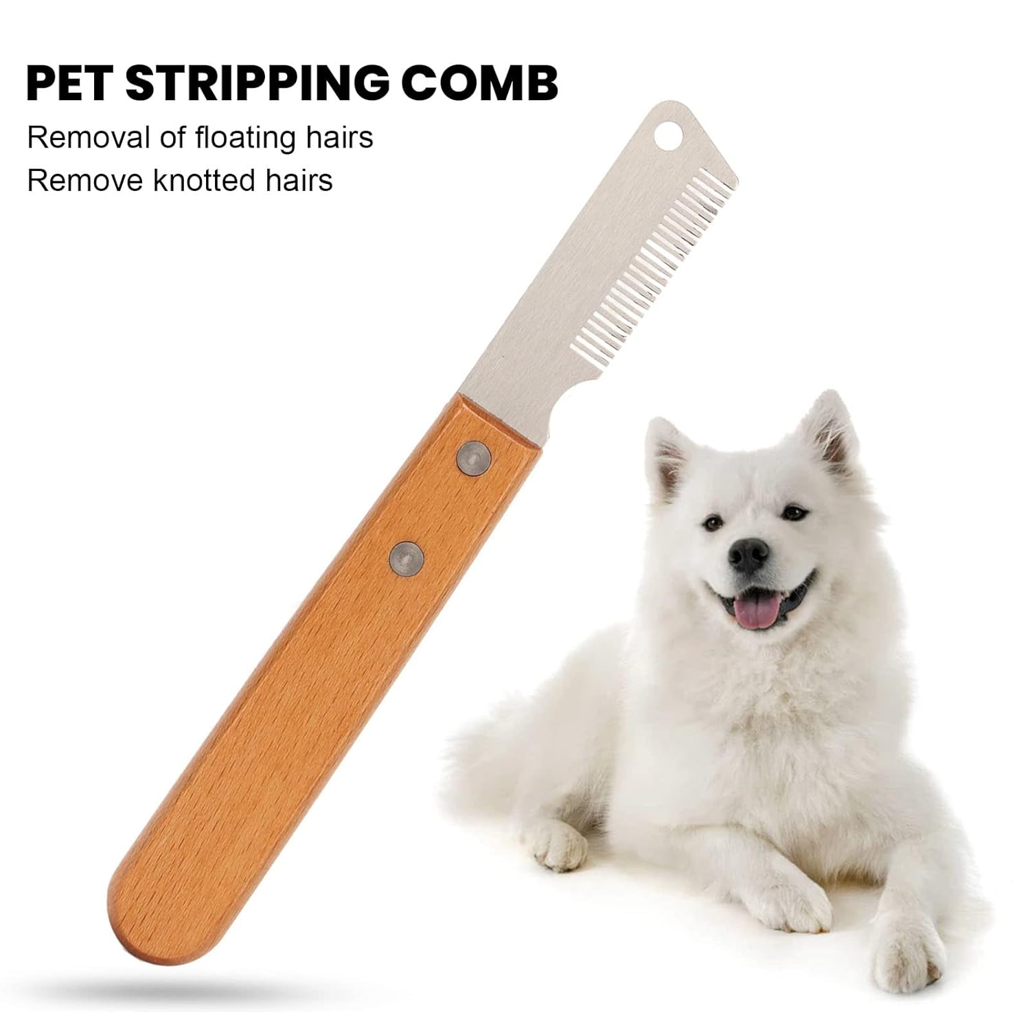 KFX-1372989 Dual-Sided Pet Stripping Comb for Dogs and Cats with Wooden Handle - Effective Grooming Tool for Long Hair Removal